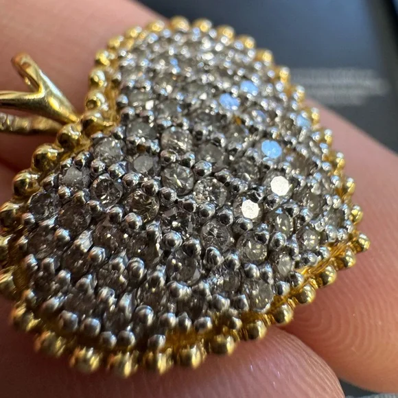 14K yellow gold and diamonds pavè heart necklace 3.9g - Picture 2 of 15